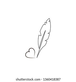 Feather pen vector icon and heart sign on white background