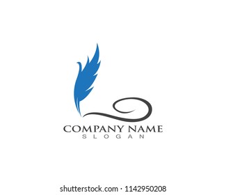 Feather pen write Logo template Vector 