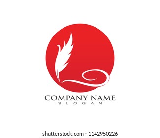 Feather pen write Logo template Vector 