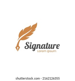 Feather Pen Write Sign Logo Template, Signature Gold Quill Signature Logo