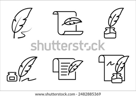 Feather pen write vector icon set. Quill pen icon vector illustration on white background