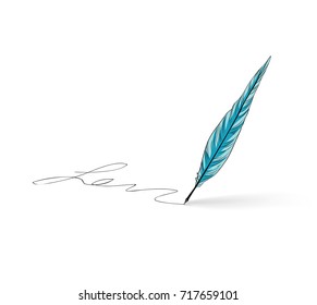 Feather pen writing calligraphy. Literature retro sign.