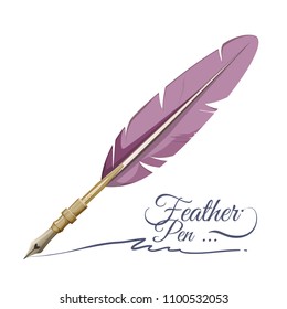 Feather Pen Writing Implement Made From Feathers Of Bird