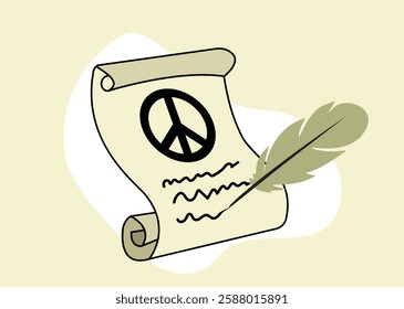 Feather pen writing peace treaty illustration