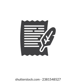 Feder zum Schreiben von Vektorsymbol. volles Flachzeichen für mobiles Konzept und Webdesign. Brillensymbol für Papier und Kugelschreiber. Poesie-Symbol, Logo-Illustration. Vektorgrafik