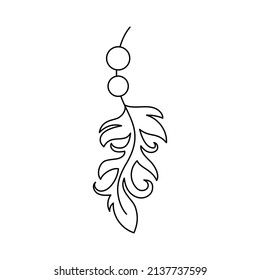 Feather pendant outline logo. Boho emblem. Bohemian sign. Elegant minimal badge for company branding. Customizable linear contour symbol. Editable stroke. Isolated vector stock illustration