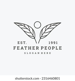 Feather people logo vector icon illustration hipster vintage retro .