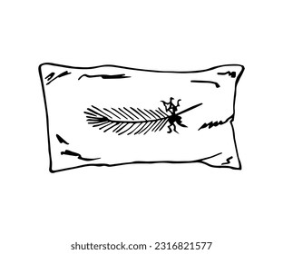 almohada de plumas aislada sobre fondo blanco. Accesorios para dormir. Dormitorio. Esbozo simple de tinta. Dibujo de contorno negro vectorial.