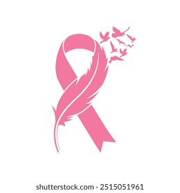 Feather Pink Ribbon, Câncer de Mama, Faixa de Consciência, Arquivo de corte vetorial para usar para Silhueta de Cricut, Arquivos Vetoriais para Cricut