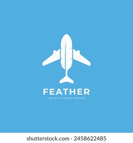 Feather and plane logo design combination. Ultralight aircraft icon, lightweight symbol vector template