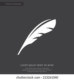feather premium illustration icon, isolated, white on dark background, with text elements