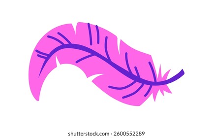feather is purple. Isolated flat color illustration on white. For decoration of decorative elements, packages, accessories, posters and other goods related to fashion, nature or festive events.