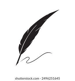 feather quil pen icon, classic stationery vector.