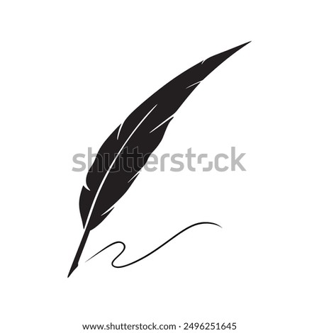 feather quil pen icon, classic stationery vector.