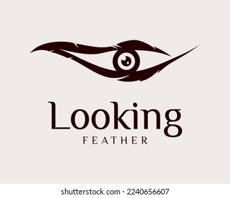 Feather Quill Bird Plume Lightweight Look Eye Vision Eyeball Pupil Smart Concept Vector Logo Design