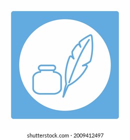 Feather Quill - Blue Monochrome Style. simple illustration. Editable stroke. Design template vector.EPS 10