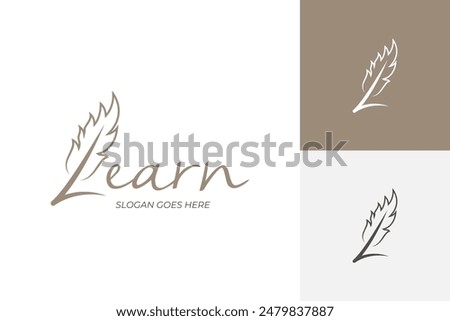 feather quill for calligraphy logo design with initial letter L for learn calligraphic logo design