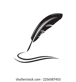 Feather quill design icon and logo illustration classic stationery