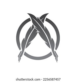 Feather quill design icon and logo illustration classic stationery