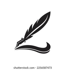 Feather quill design icon and logo illustration classic stationery