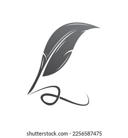 Feather quill design icon and logo illustration classic stationery