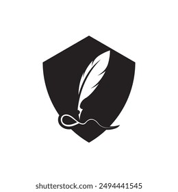 Feather quill design icon and logo illustration classic stationery