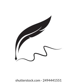 Feather quill design icon and logo illustration classic stationery