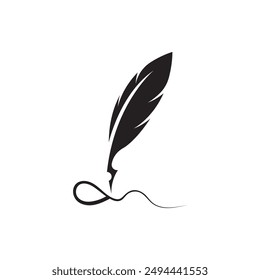 Feather quill design icon and logo illustration classic stationery