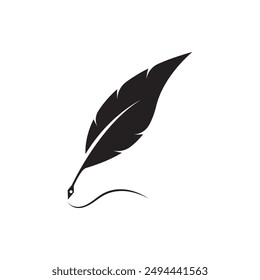 Feather quill design icon and logo illustration classic stationery