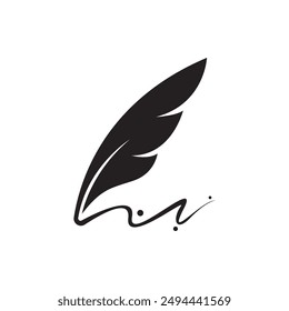 Feather quill design icon and logo illustration classic stationery