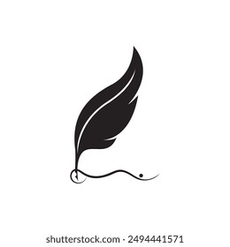 Feather quill design icon and logo illustration classic stationery