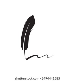 Feather quill design icon and logo illustration classic stationery