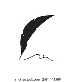 Feather quill design icon and logo illustration classic stationery