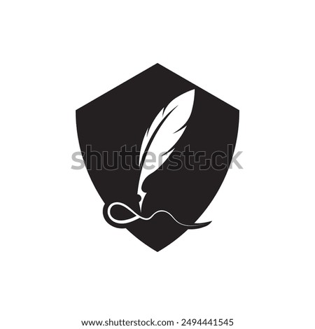 Feather quill design icon and logo illustration classic stationery