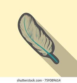 Feather. Quill in flat style with shadow