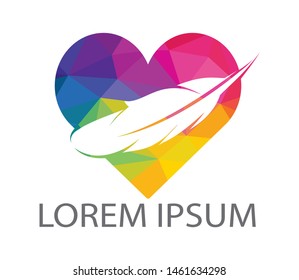 Feather Quill heart shape symbol vector design. Lawyer Law firm Logo design. 