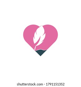 Feather Quill heart shape symbol vector design. Education and publication logo concept.