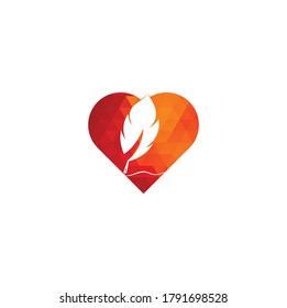 Feather Quill heart shape symbol vector design. Education and publication logo concept.