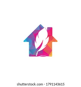 Feather Quill home shape concept symbol vector design. Education and publication logo concept.