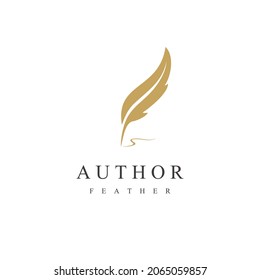 Feather quill pen author gold logo design icon classic stationery illustration