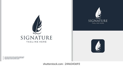 Feather quill pen author logo design icon classic stationery illustration