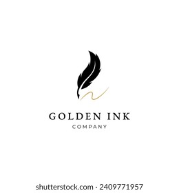 feather quill pen golden ink logo design