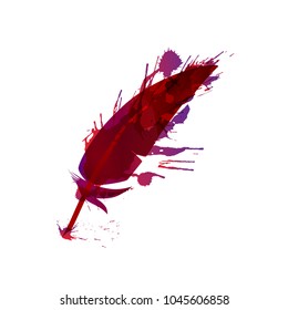 Feather quill pen with grunge colorful splashes