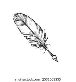 Pena pena pena caneta mão desenhada. Esboço estilo vintage retro. Ilustração vetorial isolada em branco.