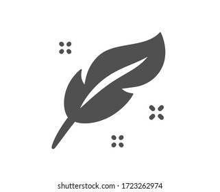 Feather quill pen icon. Calligraphy nib sign. Lightweight symbol. Classic flat style. Quality design element. Simple feather icon. Vector