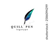 Feather quill pen icon, classic stationery illustration.