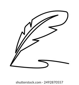 Feather quill pen icon, classic stationery illustration colo editable