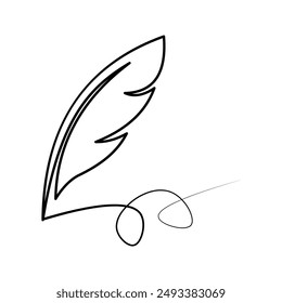 Feather quill pen icon, classic stationery illustration colo editable