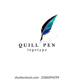 Feather quill pen icon, classic stationery illustration.