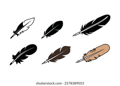 Feather Quill Pen Icon Collection | Classic Writing Vector Graphics